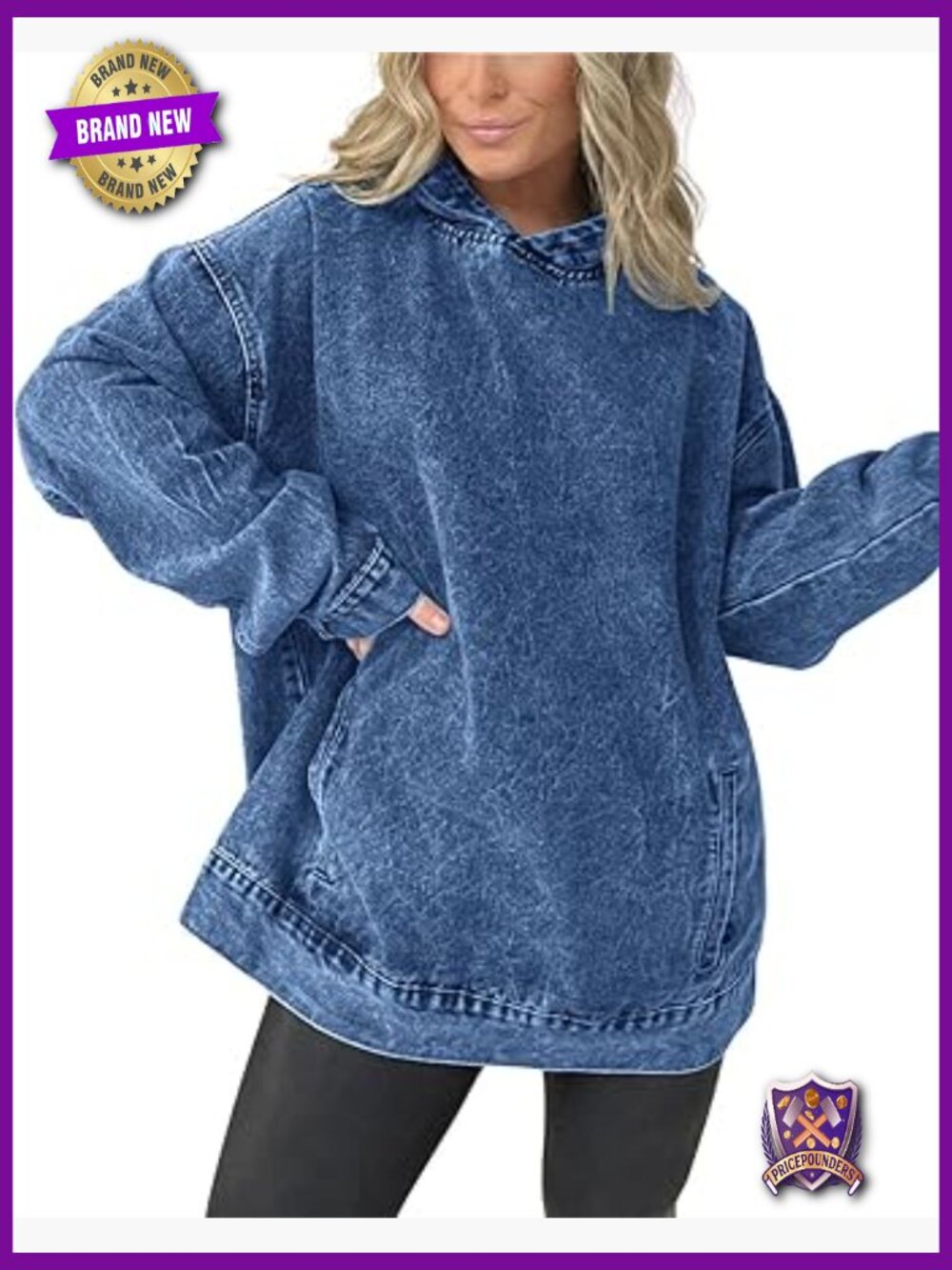 Vintage Denim Pullover Hoodie Jacket Oversized Casual Tops